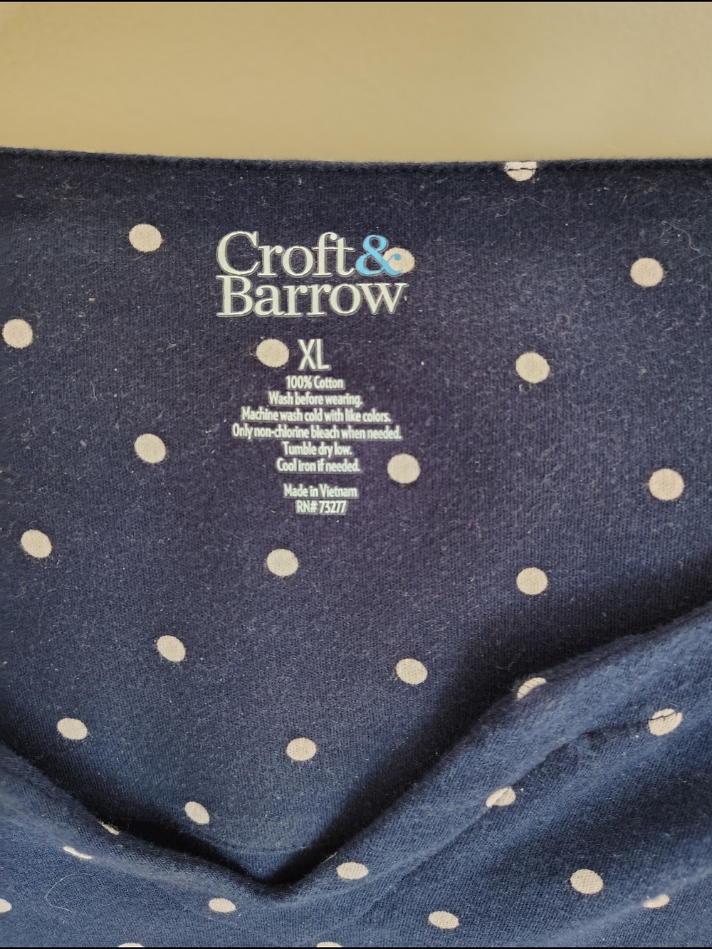 Croft & Barrow Navy Blue Polka Dot Short Sleeve Tee - XL